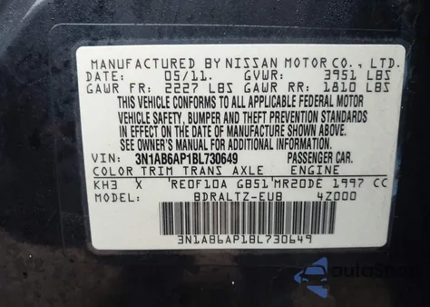 2011 Nissan Sentra 2.0Sr z USA, uszkodzony, nr VIN 3N1AB6AP1BL730649